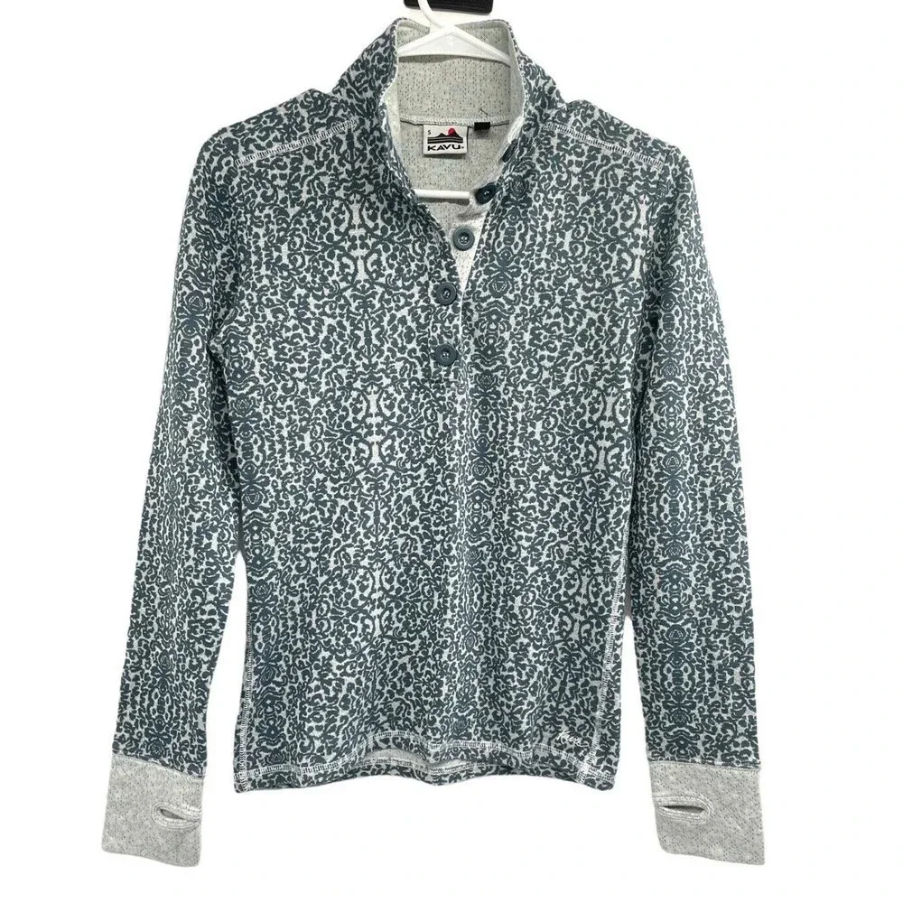 Kavu Women's Size S Lopez Long Sleeve Mock Neck Shirt Top Thumb Holes Button - Picture 1 of 11